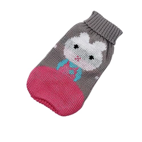 1 x warme Katzenkleidung für den Winter, Weihnachten, Katzenpullover, Cartoon-Druck, Haustierkleidung, Strickkostüm, Mantel für Welpen, kleine Haustiere (Farbe: graues Kaninchen, Größe: S) von LMDO