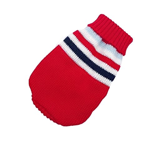 1 x warme Katzenkleidung für den Winter, Weihnachten, Katzenpullover, Cartoon-Druck, Haustierkleidung, Strickkostüm, Mantel für Welpen, kleine Haustiere (Farbe: rot gestreift, Größe: M) von LMDO