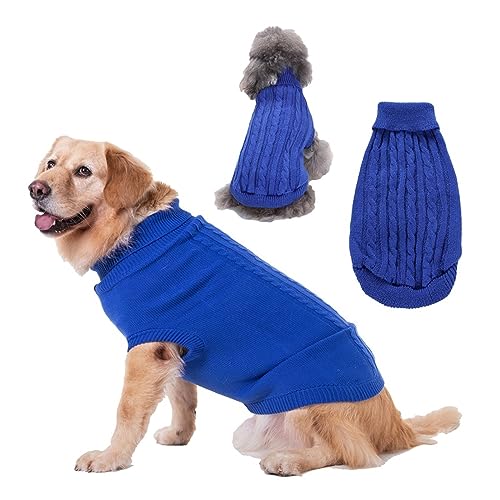 1 x warmer Pullover für kleine und große Hunde, Katzenkleidung, Winter-Rollkragen, Haustierwelpen, Strickwaren, Pullover für Katzen, kleine, mittelgroße und große Hunde (Farbe: Dunkelblau, Größe: XS) von LMDO