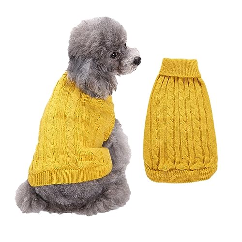 1 x warmer Pullover für kleine und große Hunde, Katzenkleidung, Winter-Rollkragen, Haustierwelpen, Strickwaren, Pullover für Katzen, kleine, mittelgroße und große Hunde (Farbe: Gelb, Größe: S) von LMDO