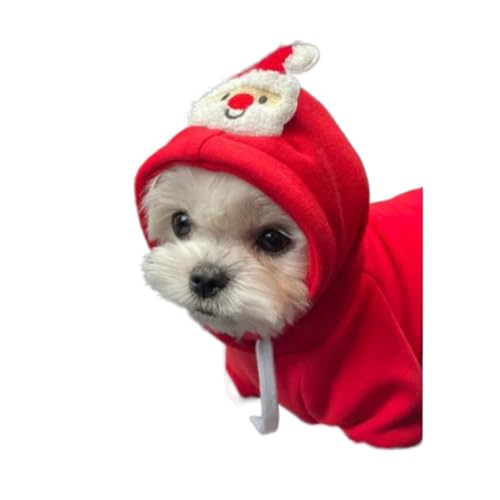 Hund für Weihnachtskleidung, Winter, warme Haustierkleidung für kleine, mittelgroße Hunde, Elch, Weihnachtsmann, Hund, Katzen, Mantel, Kapuzenpullover, Weihnachtskostüm (Farbe: Rot-01, Größe: XL) von LMDO