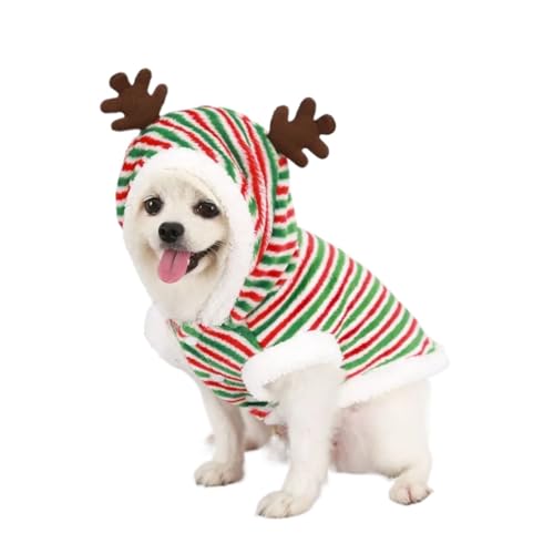Hund für Weihnachtskleidung, Winter, warme Haustierkleidung für kleine, mittelgroße Hunde, Elch, Weihnachtsmann, Hund, Katzen, Mantel, Kapuzenpullover, Weihnachtskostüm (Farbe: Streifen, Größe: XS) von LMDO