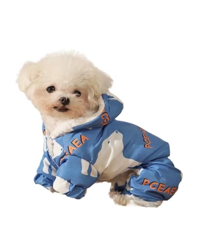 Hundebekleidung für Herbst und Winter, kein Ausfallen, Haustier-Teddy, Schnauzer, Welpen, warme vierbeinige Baumwolljacke (Blau, XS) von LMDO