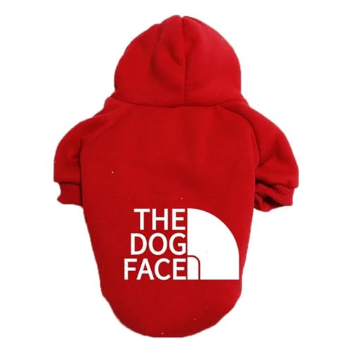 Kapuzenpullover für Haustiere, Herbst- und Wintersaison, große Hundekleidung, Hundegesicht, Textmuster, französische Bulldogge, Labrador, Jacke, Kleidung (Rot - 01, S 1,0–1,5 kg) von LMDO