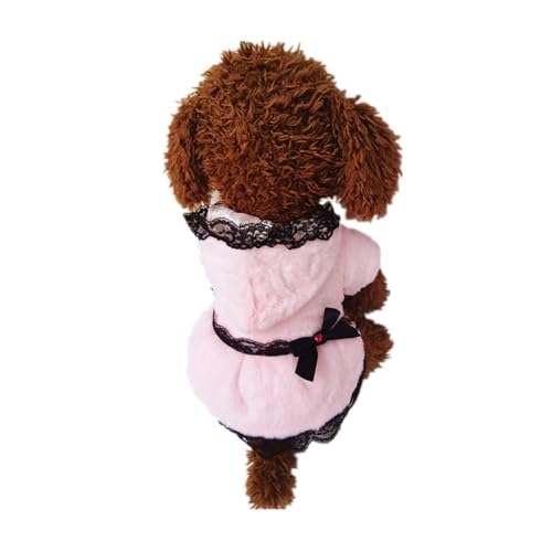 LMDO Haustier-Hundekleidung, Herbst-Winter-Samtmantel für kleine und mittelgroße Hunde, Rosa-Weiß, Hundemantel mit Spitze (einfarbig, S) von LMDO