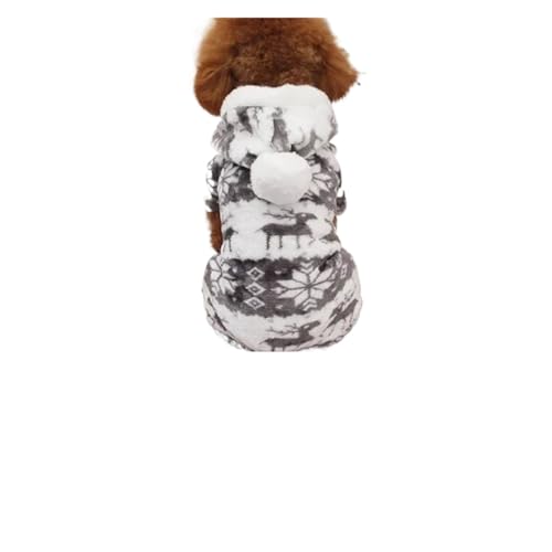 LMDO Hunde-Winterkleidung für kleine Hunde, hält warm, Hundekleidung, Weihnachtskleidung, Elchdruck, Hundekleidung, Korallensamt, vier Farben (Grau, Brustumfang: 47 cm, Rückenlänge: 35 cm) von LMDO