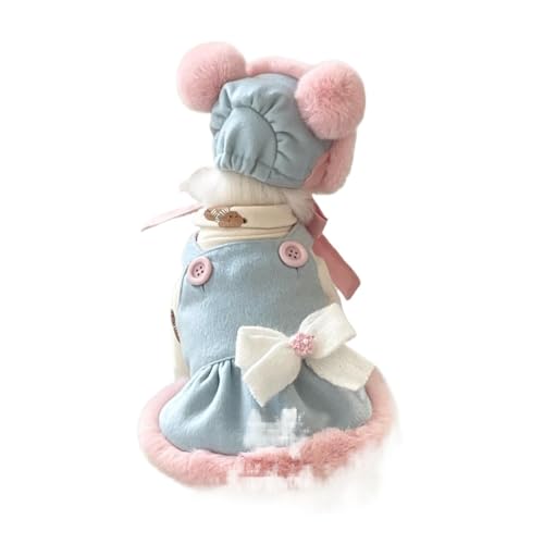 LMDO Hundekleid, Winterkleid, Wolle, Rosa, Kaninchenfellsaum, Bärenohren, Halfterkleid, Hunderöcke, Hundehut, Outfit, mit Haarspangen (XXL) von LMDO
