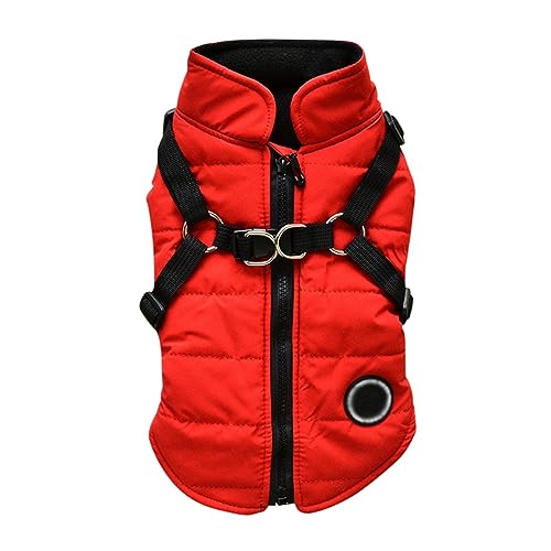 LMDO Hundekleidung, Winter-Hundemantel mit Geschirr, warme Haustierkleidung, große Hundejacke, Chihuahua, Labrador, Bulldogge, Mantel, Kostüm (Farbe: Rot, Größe: 6XL) von LMDO