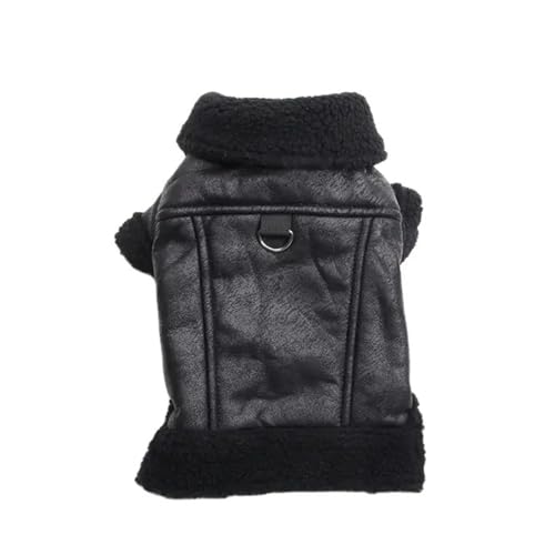 LMDO Winter-Hundemantel, Jacke, Kunstleder, Fleece, warm, für Welpen, warme Kleidung (Schwarz, XL) von LMDO
