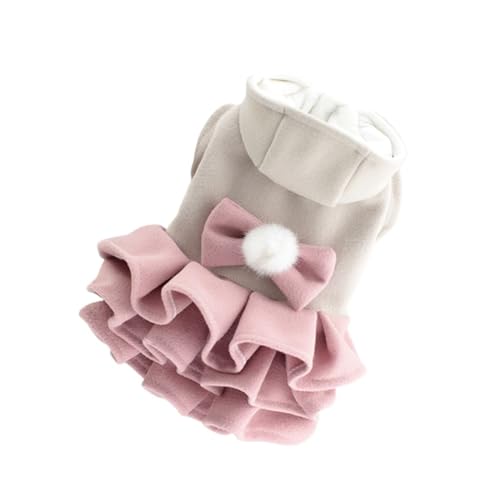 LMDO Winterkleid für Hunde und Katzen, Tutu, Haarball und Schleifen-Design, für weibliche Haustiere, Welpen, warmer Mantel, Outfit (einfarbig, XS) von LMDO