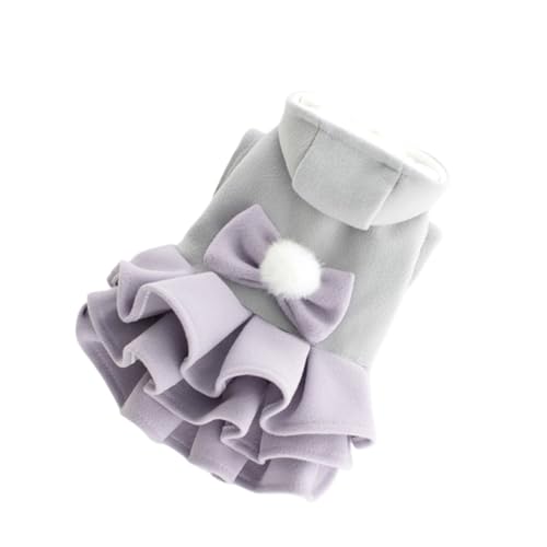 LMDO Winterkleid für Hunde und Katzen, Tutu, Haarball und Schleifen-Design, für weibliche Haustiere, Welpen, warmer Mantel, Outfit (lila, XS) von LMDO