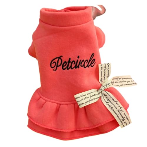Pinkes Kleid für Hunde und Katzen, dick, Prinzessinnenkleid, Winter, süß, TuTu-Rock, Spitze, Netzgarn, Hochzeitsröcke für kleine und große Hunde und Katzen (rote Schleife, S) von LMDO