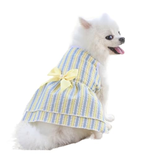Rock für Welpen, vertikal, gestreift, Schmetterlingsrock, Sommer, Haustier, Hund, Prinzessin, Hund, Hochzeitskleid, Katzenrock, Shih Tzu Hundekleidung (Gelb-Blau, Größe 2, L) von LMDO