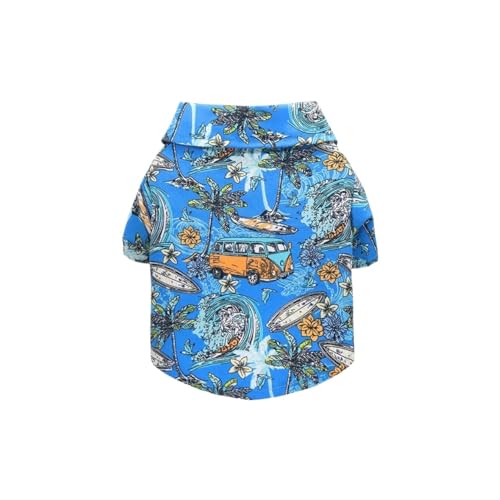 Strandhemden mit Blattmuster, Sommer-Hundekleidung für Welpen, kleine und große Katzen, Hunde, Chihuahua-Kostüm, Haustierkleidung (Farbe: blaues Auto, Größe: L) von LMDO