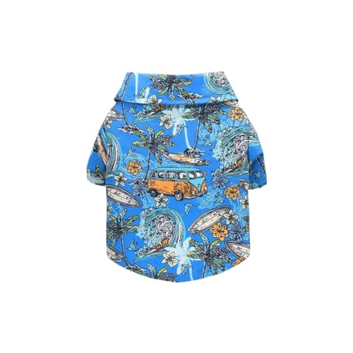 Strandhemden mit Blattmuster, Sommer-Hundekleidung für Welpen, kleine und große Katzen, Hunde, Chihuahua-Kostüm, Haustierkleidung (Farbe: blaues Auto, Größe: XXL) von LMDO