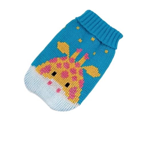 Warme Hundekleidung für kleine und mittelgroße Hunde, gestrickter Katzenpullover, Haustierkleidung für Chihuahua, Bulldoggen, Welpenkostüm, Mantel, Winter (Farbe: Blaue Giraffe, Größe: XXL) von LMDO