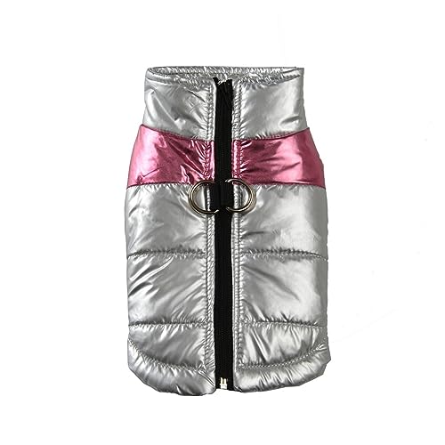 Warme Winter Hundebekleidung Wasserdicht Hundeweste Französische Bulldogge Jacke Reflektierende Haustierkleidung mit Geschirre für kleine mittelgroße Hunde (Farbe: puder und silber, Größe: M) von LMDO