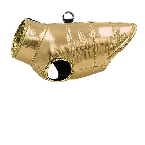 Warme Winter-Hundekleidung, wasserdichte Hundeweste, französische Bulldogge, reflektierende Haustierkleidung mit Geschirr für kleine, mittelgroße Hunde (Farbe: Gold, Größe: XXXL) von LMDO