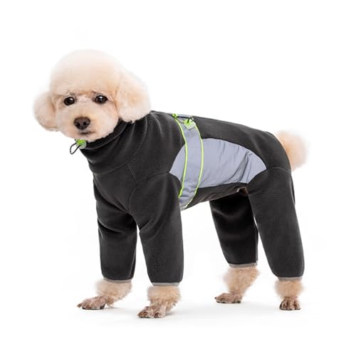 Warmer Fleece-Hundemantel mit Beinen, sicher, reflektierend, vollständig geschlossen, schneidbarer Bauch, kleine Hunde, Herbst, Winter (Dunkelgrau, Größe 2XL) von LMDO