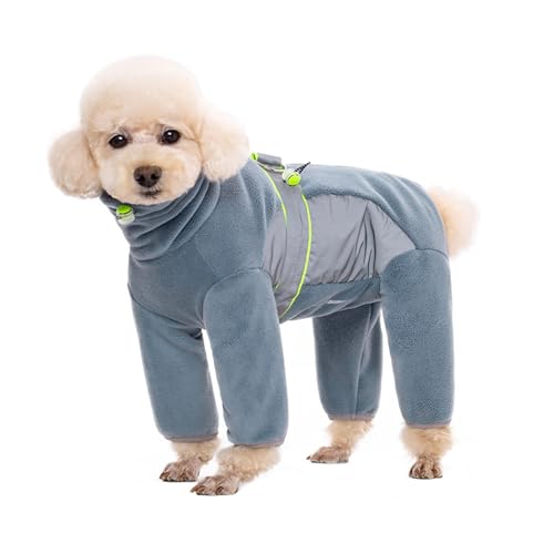 Warmer Fleece-Hundemantel mit Beinen, sicher, reflektierend, vollständig geschlossen, schneidbarer Bauch, kleine Hunde, Herbst, Winter (Graublau, Größe S) von LMDO