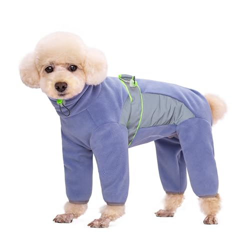Warmer Fleece-Hundemantel mit Beinen, sicher, reflektierend, vollständig geschlossen, schneidbarer Bauch, kleine Hunde, Herbst, Winter (Hellviolett, Größe S) von LMDO
