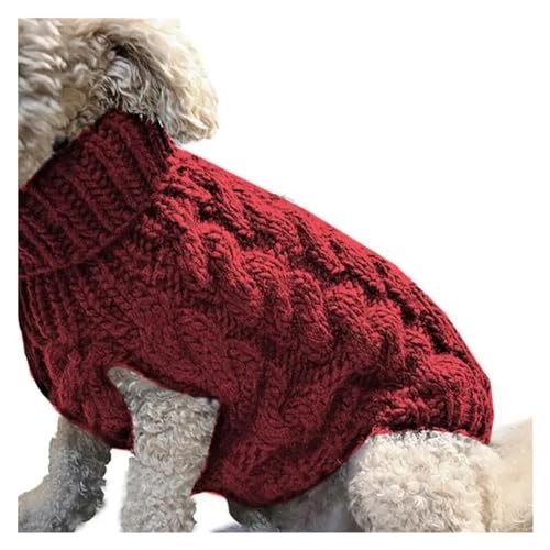 Warmer Hundepullover Winterkleidung Rollkragenpullover Strickkostüm für kleine Hunde Chihuahua-Outfit Pullover Weste (Farbe: Rot, Größe: L) von LMDO