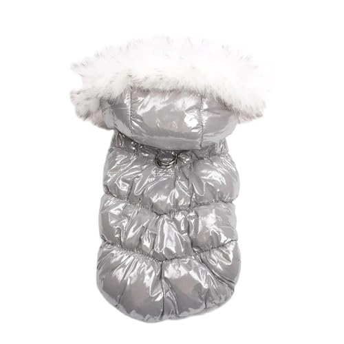 Warmer Mantel für Hunde und Katzen, mit Leine, Schnalle, Haustier-Welpen, Kapuzenpullover, Kleid, Winterkleidung, Outfit, 4 Farben (Schwarz, 19 mm, XS) von LMDO