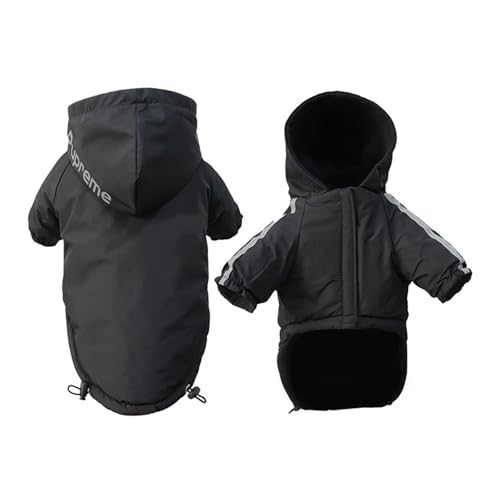 Wasserdichter warmer Mantel für Hunde und Hunde, aus Baumwolle, Kapuzenjacke für kleine Hunde und Katzen, reflektierend, Wintermantel (Schwarz, Größe 2XL 7,5 kg - 10 kg) von LMDO