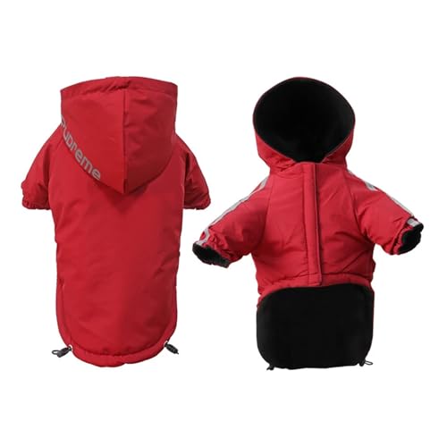 Wasserdichter warmer Mantel für Hunde und Hunde, aus Baumwolle, Kapuzenjacke für kleine Hunde und Katzen, reflektierend, Wintermantel (rot, Größe L 3,5 - 5 kg) von LMDO