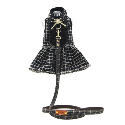Winter-Hundekleid, Geschirr, Rock, Hundeleine, Welpen-Kostüme für Yorkshire, Zwergspitz, Schnauzer, Pudel, Mops, französische Bulldogge, Kleidung (Schwarz, L) von LMDO