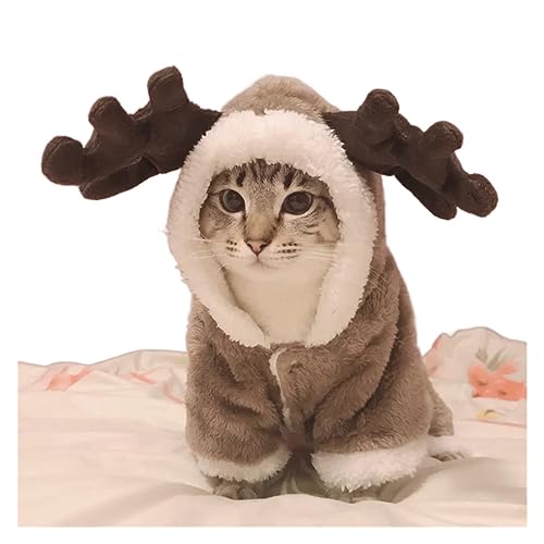 Winter-Katzenkleidung, warme Fleece-Haustierkostüme für kleine Katzen, Kätzchen, Jumpsuit-Kleidung, Katzenmantel, Jacken, Haustiere, Hunde, Katzenkleidung (Farbe: Braun, Größe: XS) von LMDO