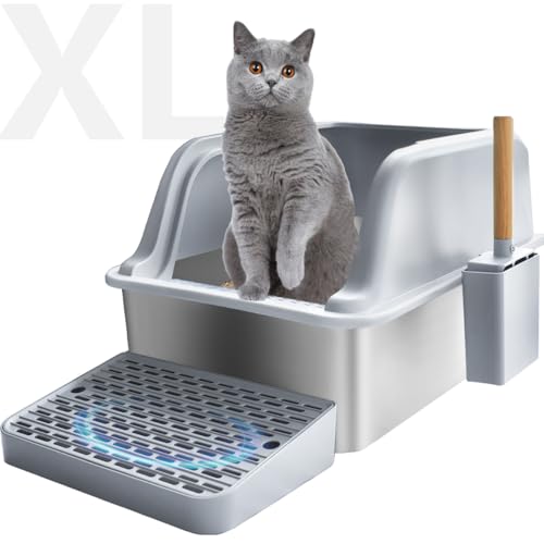 LMEBE Große Edelstahl-Katzentoilette, Katzentoilette mit Deckel, XL, Jumbo-Katzentoilette, hohe Seiten, Katzentoiletten für Indoor-Katzen, Katzenstreuschaufel mit Halter, antihaftbeschichtet, nimmt LMEBE Große Edelstahl-Katzentoilette, Katzentoilette mit Deckel, XL, Jumbo-Katzentoilette, hohe Seiten, Katzentoiletten für Indoor-Katzen, Katzenstreuschaufel mit Halter, antihaftbeschichtet, nimmt von LMEBE