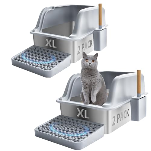 LMEBE Große Jumbo-Katzentoilette aus Edelstahl, mit Deckel, Fußteil, Katzentoilette mit Deckel, Fußteil, Streuschaufel, absorbiert keine Gerüche, hohe Seiten, für große Katzen, 2 Stück LMEBE Große Jumbo-Katzentoilette aus Edelstahl, mit Deckel, Fußteil, Katzentoilette mit Deckel, Fußteil, Streuschaufel, absorbiert keine Gerüche, hohe Seiten, für große Katzen, 2 Stück von LMEBE