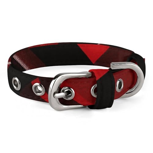 Safe Personalisiertes Hundehalsband, Rot und Schwarz, kariert, verstellbar, für mittelgroße und kleine Hunde und Katzen von LMHLDSC
