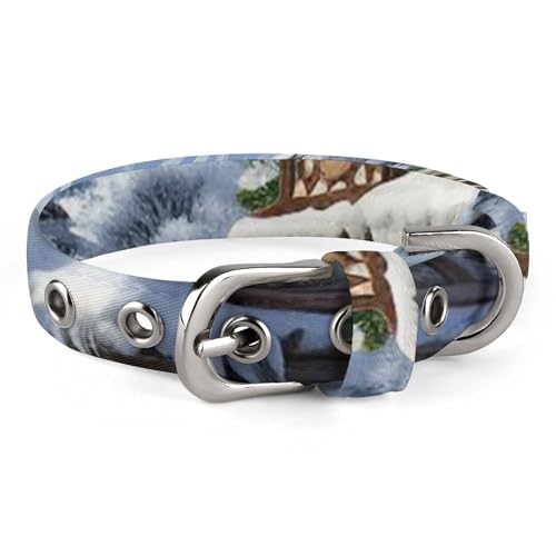 Safe Personalisiertes Hundehalsband, Weihnachten, Winter, fröhliche Szene, verstellbares Haustierhalsband für mittelgroße und kleine Hunde und Katzen von LMHLDSC