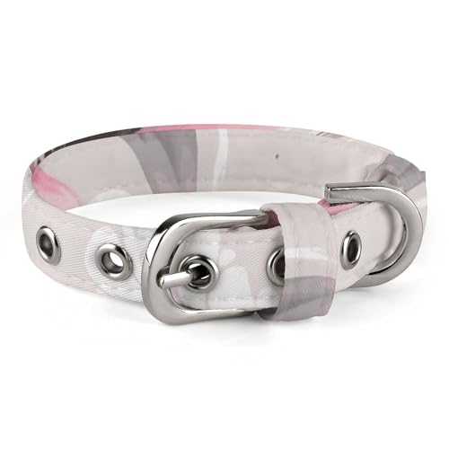 Safe Personalisiertes Hundehalsband, rosa Blumen und Blätter auf Grau, verstellbares Haustierhalsband für mittelgroße und kleine Hunde und Katzen Safe Personalisiertes Hundehalsband, rosa Blumen und Blätter auf Grau, verstellbares Haustierhalsband für mittelgroße und kleine Hunde und Katzen von LMHLDSC