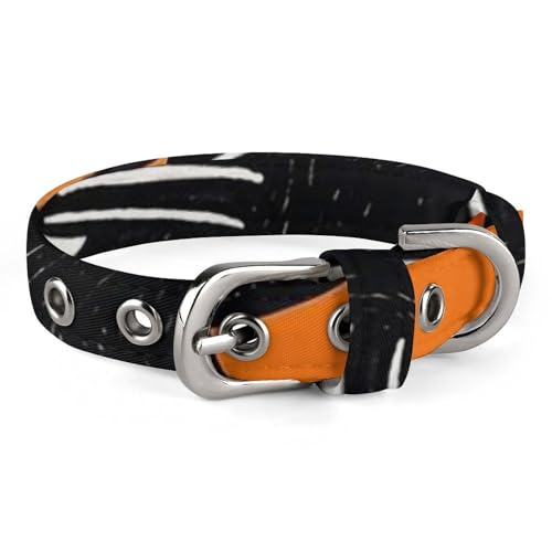 Safe Personalisiertes Hundehalsband, schwarze Katze auf orangefarbenem Hintergrund, verstellbares Haustierhalsband für mittelgroße und kleine Hunde und Katzen von LMHLDSC