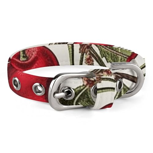Safe Personalisiertes Hundehalsband mit Kirsch- und Blättermuster, verstellbares Haustierhalsband für mittelgroße und kleine Hunde und Katzen Safe Personalisiertes Hundehalsband mit Kirsch- und Blättermuster, verstellbares Haustierhalsband für mittelgroße und kleine Hunde und Katzen von LMHLDSC