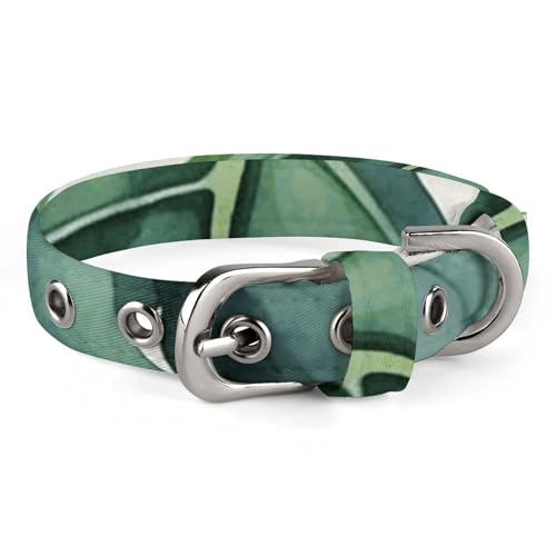 Sicheres, personalisierbares Hundehalsband, Aquarell, Monstera-Blatt, verstellbar, für mittelgroße und kleine Hunde und Katzen von LMHLDSC