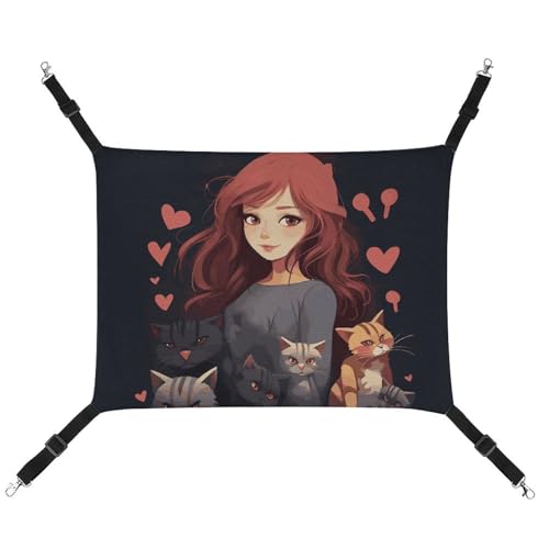 Hängende Katzenhängematte, atmungsaktive Hängematte, ruhende Schlafunterlage, verstellbar, ein Mädchen, das Katzen liebt, bedrucktes Katzenbett, Haustierhängematte Hängende Katzenhängematte, atmungsaktive Hängematte, ruhende Schlafunterlage, verstellbar, ein Mädchen, das Katzen liebt, bedrucktes Katzenbett, Haustierhängematte von LMNGH