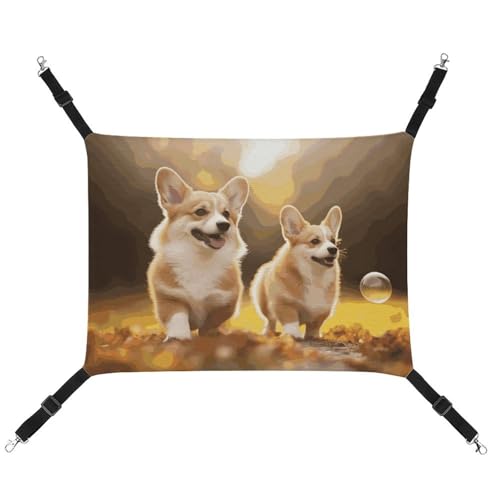LMNGH Hängende Katzen-Hängematte für Katzen, atmungsaktiv, zum Ausruhen, Schlafkissen, verstellbar, niedlich, Corgi-Hund, bedruckt, Katzenbett, Haustier-Hängematte von LMNGH
