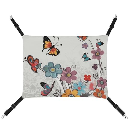 LMNGH Hängende Katzenhängematte, atmungsaktive Hängematte, ruhende Schlafunterlage, Katzen, verstellbar, Cartoon-Schmetterlings-Blumen, bedruckt, Katzenbett, Haustier-Hängematte LMNGH Hängende Katzenhängematte, atmungsaktive Hängematte, ruhende Schlafunterlage, Katzen, verstellbar, Cartoon-Schmetterlings-Blumen, bedruckt, Katzenbett, Haustier-Hängematte von LMNGH