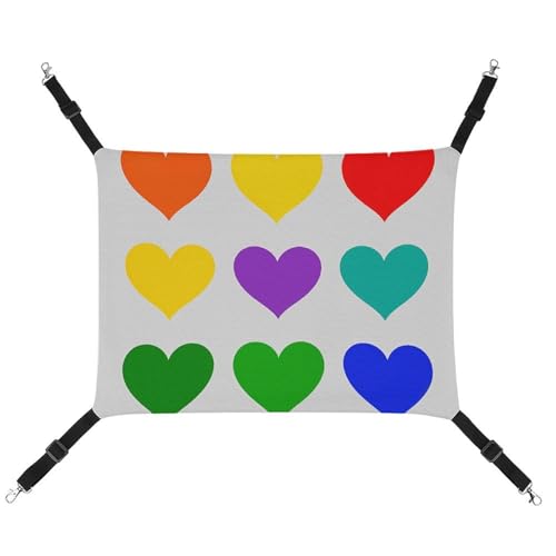 LMNGH Hängende Katzenhängematte, atmungsaktive Hängematte, ruhende Schlafunterlage, Katzen, verstellbar, bunt, Regenbogen-Herzen, bedruckt, Katzenbett, Haustier-Hängematte LMNGH Hängende Katzenhängematte, atmungsaktive Hängematte, ruhende Schlafunterlage, Katzen, verstellbar, bunt, Regenbogen-Herzen, bedruckt, Katzenbett, Haustier-Hängematte von LMNGH
