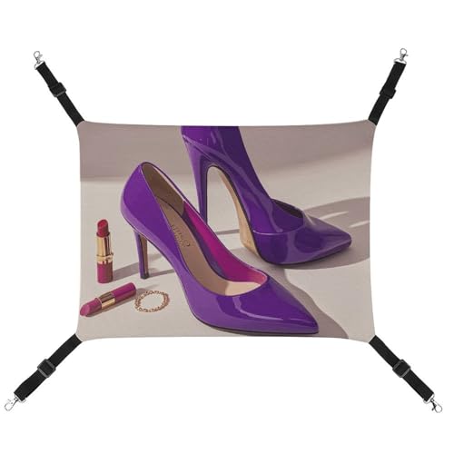 LMNGH Hängende Katzenhängematte, atmungsaktive Hängematte, ruhende Schlafunterlage für Katzen, verstellbar, elegant, violett, High Heels mit Lippenstift, bedruckt, Katzenbett, Haustierhängematte LMNGH Hängende Katzenhängematte, atmungsaktive Hängematte, ruhende Schlafunterlage für Katzen, verstellbar, elegant, violett, High Heels mit Lippenstift, bedruckt, Katzenbett, Haustierhängematte von LMNGH