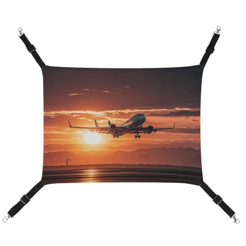LMNGH Hängende Katzenhängematte, atmungsaktive Hängematte, ruhende Schlafunterlage für Katzen, verstellbares Flugzeug bei Sonnenuntergang, bedrucktes Katzenbett, Haustierhängematte LMNGH Hängende Katzenhängematte, atmungsaktive Hängematte, ruhende Schlafunterlage für Katzen, verstellbares Flugzeug bei Sonnenuntergang, bedrucktes Katzenbett, Haustierhängematte von LMNGH