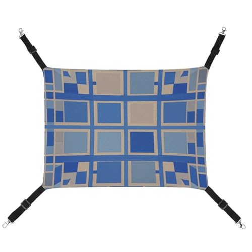 LMNGH Hängende Katzenhängematte für Katzen, atmungsaktiv, zum Ausruhen, Schlafunterlage, verstellbar, blau, beige, quadratisches Muster, bedruckt, Katzenbett, Haustierhängematte LMNGH Hängende Katzenhängematte für Katzen, atmungsaktiv, zum Ausruhen, Schlafunterlage, verstellbar, blau, beige, quadratisches Muster, bedruckt, Katzenbett, Haustierhängematte von LMNGH