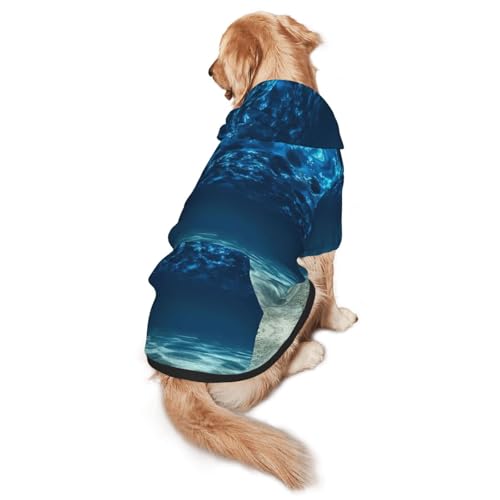 Blue Ocean Sea Print Hunde-Kapuzenpullover, Haustier-Sweatshirt, warm, weich und atmungsaktiv, mit Kapuze für mittelgroße bis große Hunde, leicht zu tragen, für Winter und Herbst von LMNvbz