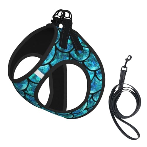 Fischschuppen-bedrucktes, verstellbares Geschirr-Set für Katzen und Hunde, weich, atmungsaktiv, Kätzchen-Welpen-Netzweste mit reflektierendem Design, ausbruchsichere Leine für kleine Haustiere Fischschuppen-bedrucktes, verstellbares Geschirr-Set für Katzen und Hunde, weich, atmungsaktiv, Kätzchen-Welpen-Netzweste mit reflektierendem Design, ausbruchsichere Leine für kleine Haustiere von LMNvbz