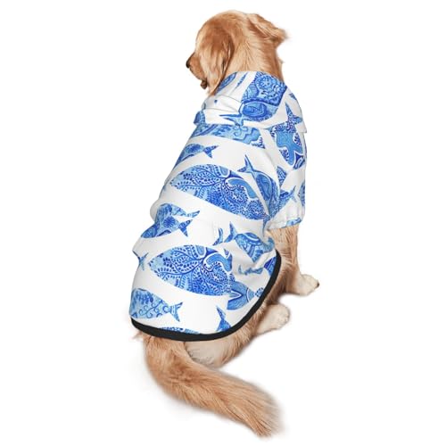 Hunde-Kapuzenpullover mit Fischgemäldedruck, warm, weich und atmungsaktiv, mit Kapuze für mittelgroße bis große Hunde, leicht zu tragen, für Winter und Herbst Hunde-Kapuzenpullover mit Fischgemäldedruck, warm, weich und atmungsaktiv, mit Kapuze für mittelgroße bis große Hunde, leicht zu tragen, für Winter und Herbst von LMNvbz