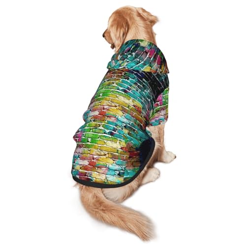 Hunde-Kapuzenpullover mit Graffiti-Motiv und buntem Ziegeldruck, warm, weich und atmungsaktiv, mit Kapuze für mittelgroße bis große Hunde, leicht zu tragen, für Winter und Herbst von LMNvbz